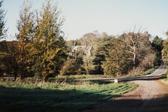 Dalmahoy estate
View of main drive up to North lodge, showing St Mary's church in background