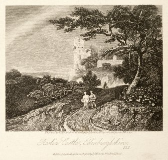 Engraving of Rosslyn Castle by George Arnald