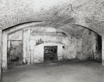 Interior, tower, first floor, main hall, view from West.