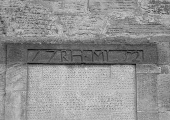 View of door lintel inscribed 17 RH.ML 52, 3 Chapel Street, Kincardine on Forth.
