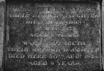 Detail of inscription ( in memory of the Bannermans' two daughters)