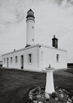 Barns Ness Lighthouse.
View from SW of lighthouse and keepers' house, with sundial in foreground.