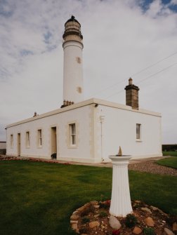Barns Ness Lighthouse.
View from SW of lighthouse and keepers' house, with sundial in foreground.
