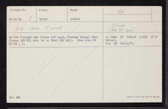 B.A Axe Found, NH84NE 5, Ordnance Survey index card, Recto