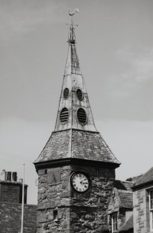 Steeple, view of spire and clock