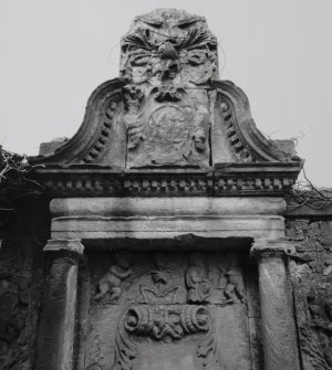 Detail of funerary monument's pediment.