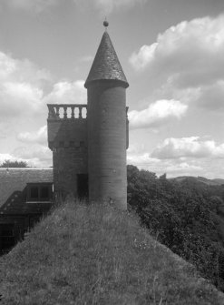 View of tower from wall.