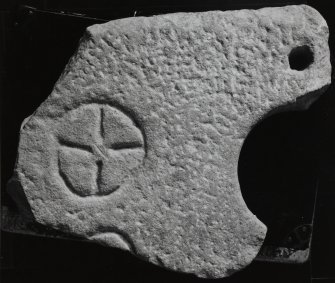 Lochgoilhead Church, interior.
Detail of mill-stone fragment with Early Christian cross.