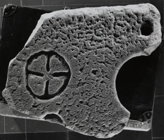 Lochgoilhead Church, interior.
Detail of mill-stone fragment with Early Christian cross.