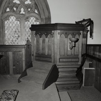 Interior.
Pulpit and tracery window, detail