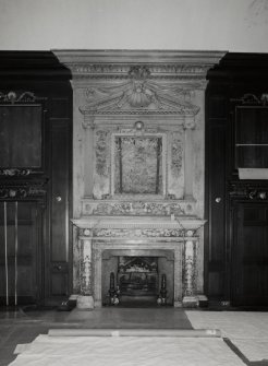 Interior. Principal floor. Library. Detail of chimneypiece and overmantle.