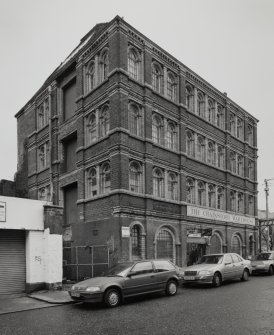 View from SW of block at 99 Moncur Street/42 Bain Street, showing the S and W sides of the building