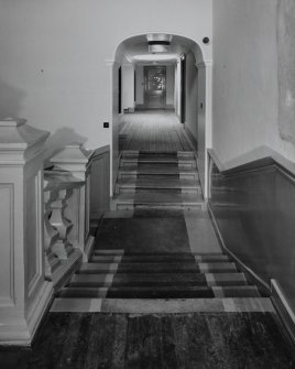 Interior.
 View of staircase and first floor South corridor.