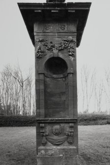 Detail of gate pier showing niche and swags