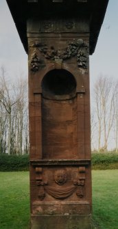 Detail of gate pier showing niche and swags