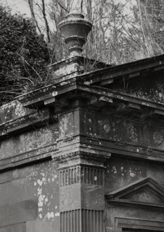 Detail of corner of pediment with urn