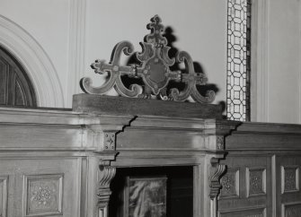 Interior.
Detail of pediment over main door.