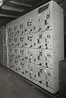 Newtongrange, Lady Victoria Colliery. 
Interior. Detail of bank of electrical switchgear.