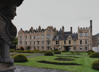 View of house from NE including detail of N sundial.