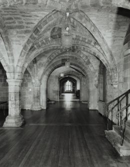 Interior.
View of vaulted crypt from N, basement.