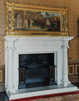 Interior.
Detail of S fireplace and overmantle in drawing room, first floor.