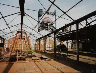 Newtongrange, Lady Victoria Colliery, Pithead Building (Tub Circuit, Tippler Section, Picking Tables)
Pithead area:  view from south of east bays at upper decking level.  This area contained ploughs and conveyors which transferred coal to the picking tables