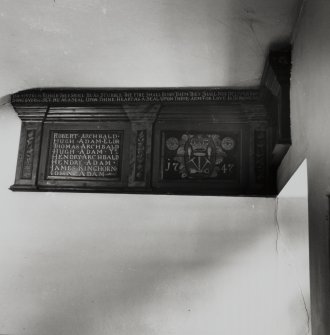 Interior.
Detail showing resited panel from collier's loft.