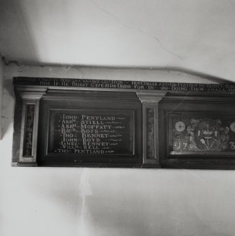 Interior.
Detail showing resited panel from collier's loft.