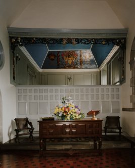 Interior.
Altar table with Hopetoun loft above, view from West.