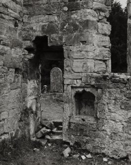 Interior.
View of piscina in S wall.