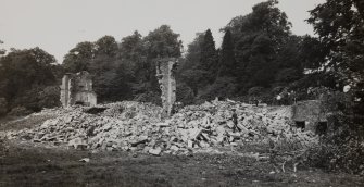 View of site of demolition after charges were fired.