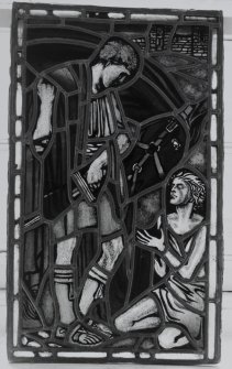 Interior, detail of 20th century stained glass panel