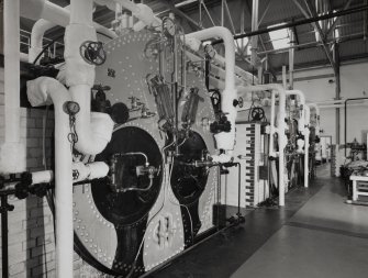 Boiler room, interior. 
View of Lancashire boilers from the North East