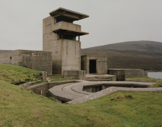 View from E of Battery Observation Post tower and gun-emplacement.