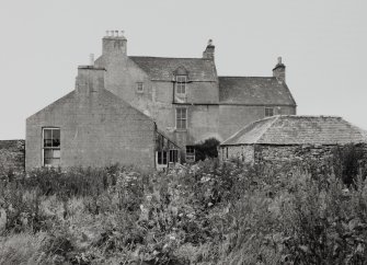 Scar Steading: View of house and coal house from SE