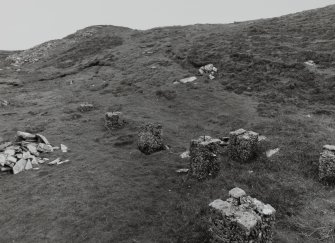 View of remains of crew quarters and gnu emplacement steps from West South West