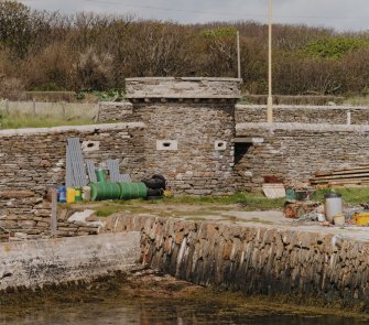 View of defensive turret in Balfour harbour from the East