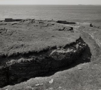 View of World War I trench and magazines from North-East