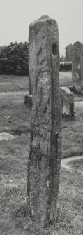 Rothesay, St Mary's Church.
Cross-shaft South of church. Oblique view to show mortice and tenon.