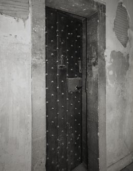 Interior, cell block, detail of cell door