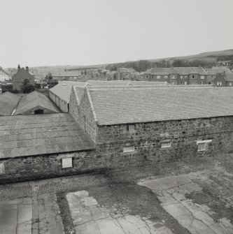 Campbeltown, Millknowe Road, Hazelburn Distillery.
Oblique aerial view of duty free warehouse on North side of distillery from South.