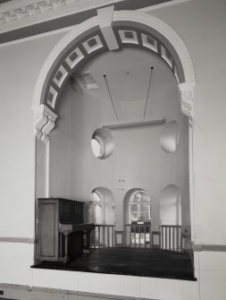 Campbeltown, Main Street, Town House, interior.
View through arch to interior of steeple, main hall, ground floor.