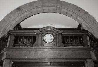 Campbeltown, Hall Street, Campbeltown Library and Museum, interior.
Detail of clock gallery on kiosk of vestibule.