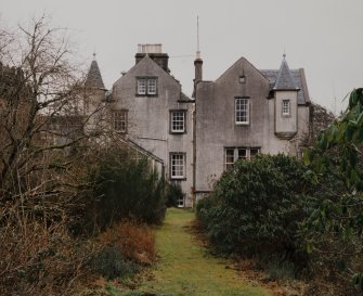 View from West showing 18th century house to the North and 19th century house to the South.