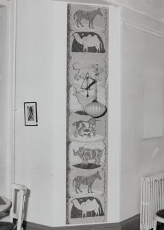 Dining Room, detail of painted animal panel flanking the bay window