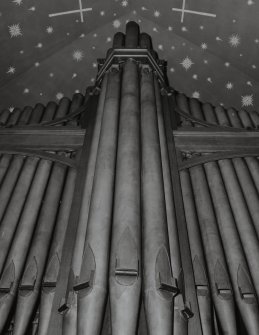 Detail of organ pipes and stencilling in the "apse".