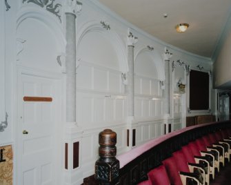 Interior.  Auditorium, Circle, rear wall, view from W