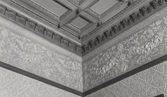 Glasgow, 6 Rowan Road, Craigie Hall, interior.
Detail of ceiling cornice and frieze in North apartment on ground floor.