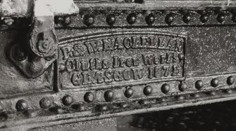 Crinan Canal, Oakfield Bridge.
Detail of maker's plate ('P. & W. MacLellan, Clutha Iron Works, Glasgow 1871').