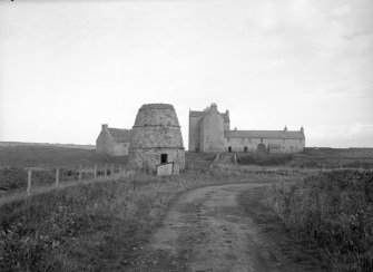 View of castle with mausoleum, and dovecot in foreground